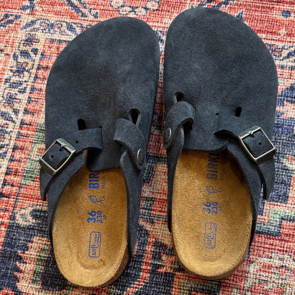 Birkenstock Blue Suede Clogs